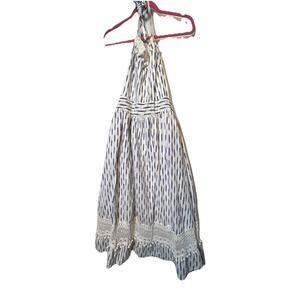 PLACE NATIONALE ROMANTIC, BOHO, BLUE AND WHITE COTTON MIDI DRESS LACE‎ SIZE 1